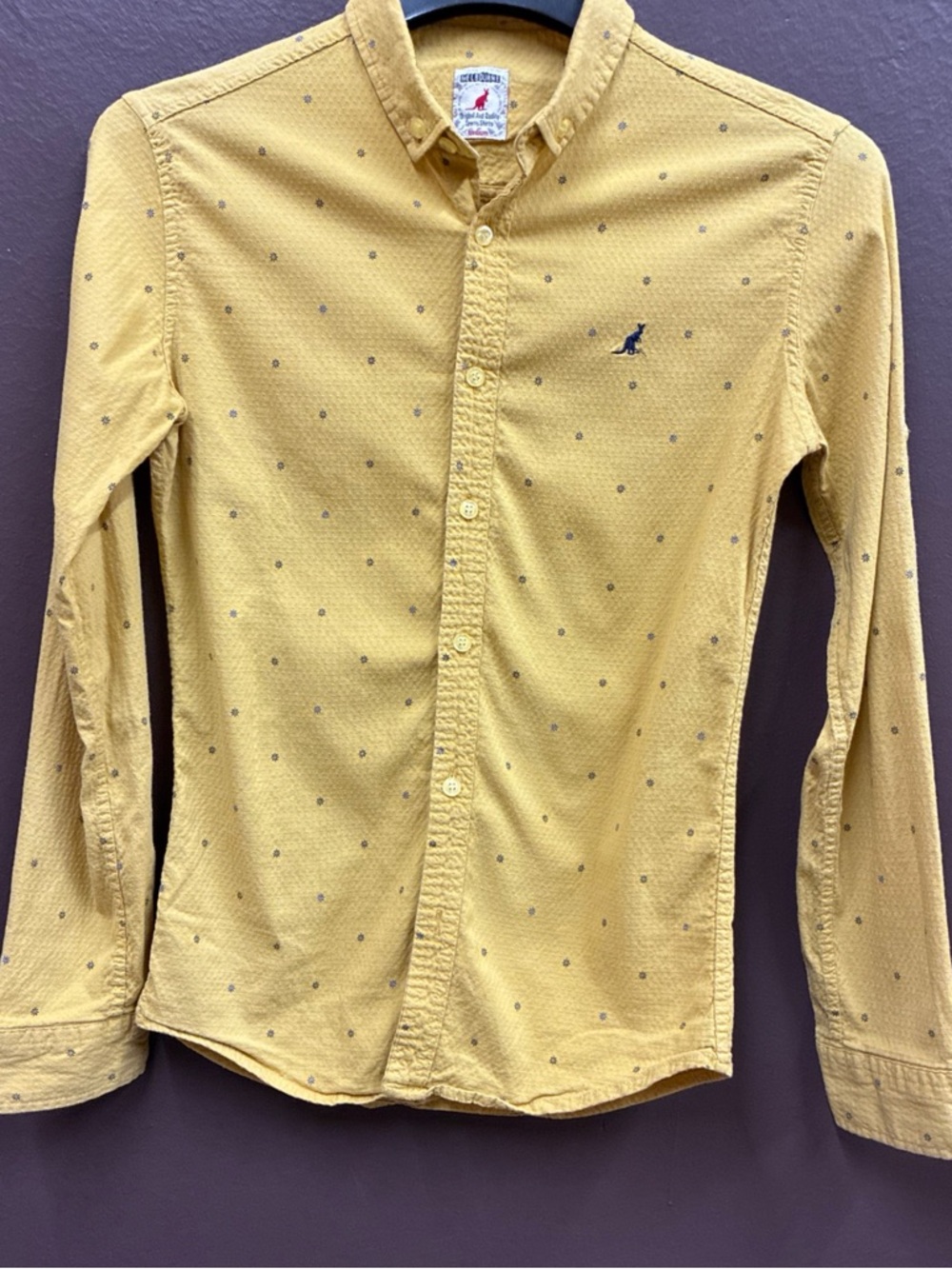 Melbourne Yellow Textured Short-Sleeve Shirt with Navy Dot Accents